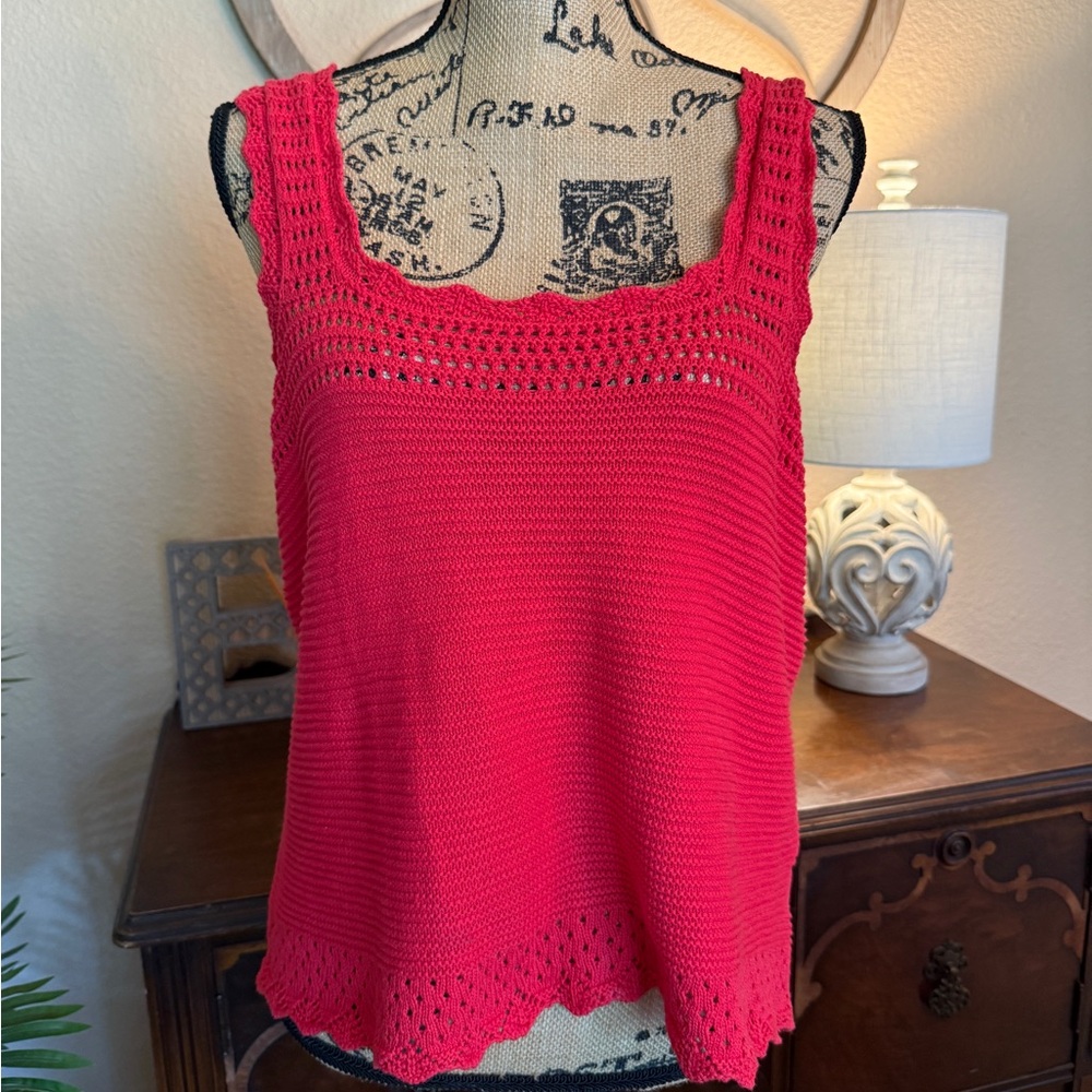 New Free Assembly Red Sleeveless Crochet Accent Top